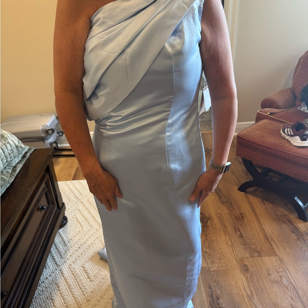 Elegant One Shoulder Light Blue Dress